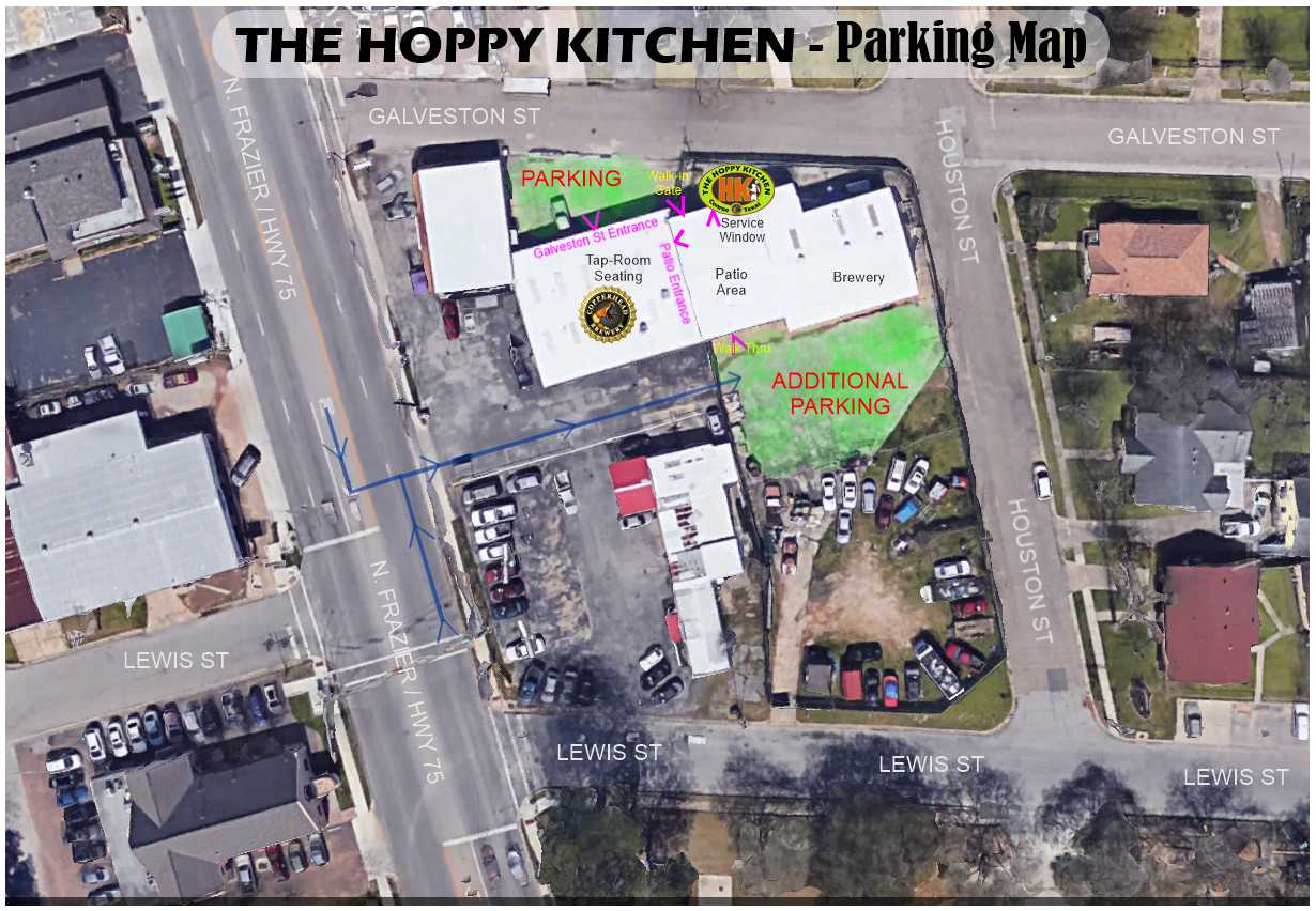 This is map of where to park for The HOPPY Kitchen